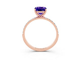 Rose gold Cushion Cut Tanzanite Solitaire Ring with Pave Band and Four Prong Setting_27
