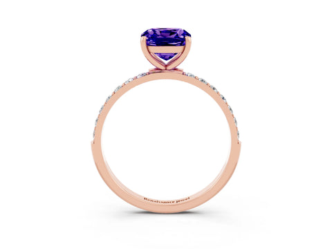 Rose gold Cushion Cut Tanzanite Solitaire Ring with Pave Band and Four Prong Setting_27