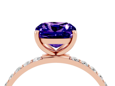 Rose gold Cushion Cut Tanzanite Solitaire Ring with Pave Band and Four Prong Setting_28