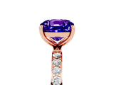 Rose gold Cushion Cut Tanzanite Solitaire Ring with Pave Band and Four Prong Setting_29