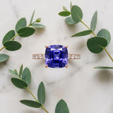 Rose gold Cushion Cut Tanzanite Solitaire Ring with Round  Pavé Band and Four-Prong Setting_45