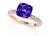 Rose gold Cushion Cut Tanzanite Solitaire Ring with Round  Pavé Band and Four-Prong Setting_45