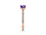Rose gold Cushion Cut Tanzanite Solitaire Ring with Round  Pavé Band and Four-Prong Setting_46