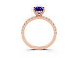 Rose gold Cushion Cut Tanzanite Solitaire Ring with Round  Pavé Band and Four-Prong Setting_47