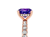 Rose gold Cushion Cut Tanzanite Solitaire Ring with Round  Pavé Band and Four-Prong Setting_49