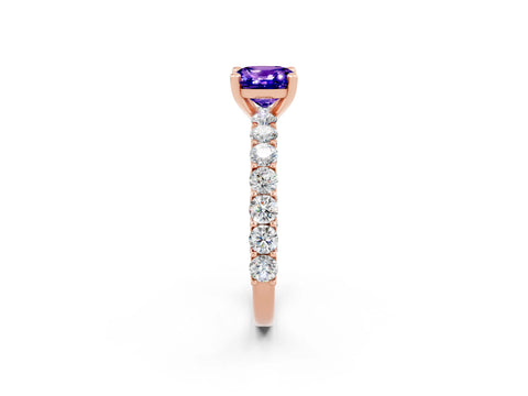 Rose gold Cushion Cut Tanzanite Solitaire Ring with Shared Prong Pavé Band and Four-Prong Setting_2