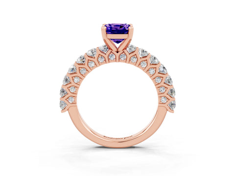 Rose gold Cushion Cut Tanzanite Solitaire Ring with Shared Prong Pavé Band and Four-Prong Setting_3