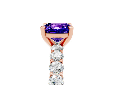 Rose gold Cushion Cut Tanzanite Solitaire Ring with Shared Prong Pavé Band and Four-Prong Setting_5