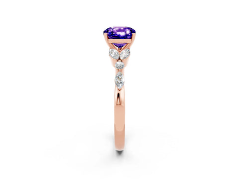 Rose gold Cushion Cut Tanzanite Solitaire Ring with Side Stones and Four-Prong Setting_14