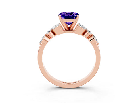 Rose gold Cushion Cut Tanzanite Solitaire Ring with Side Stones and Four-Prong Setting_15