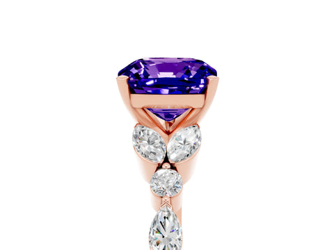 Rose gold Cushion Cut Tanzanite Solitaire Ring with Side Stones and Four-Prong Setting_17