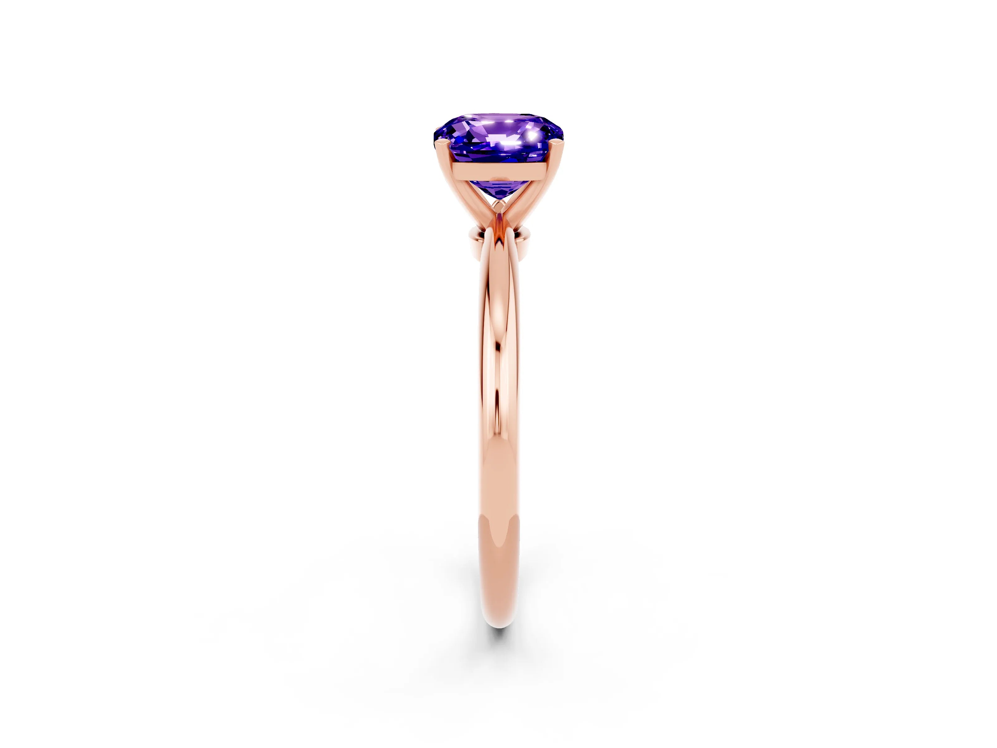 Rose gold Cushion Cut Tanzanite Solitaire Ring with Six-Prong Setting and Classic Band_2