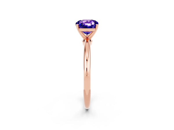 Rose gold Cushion Cut Tanzanite Solitaire Ring with Six-Prong Setting and Classic Band