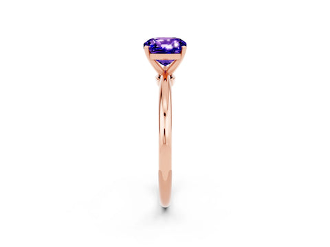 Rose gold Cushion Cut Tanzanite Solitaire Ring with Six-Prong Setting and Classic Band_2