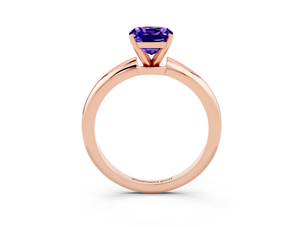 Rose gold Cushion Cut Tanzanite Solitaire Ring with Six-Prong Setting and Classic Band