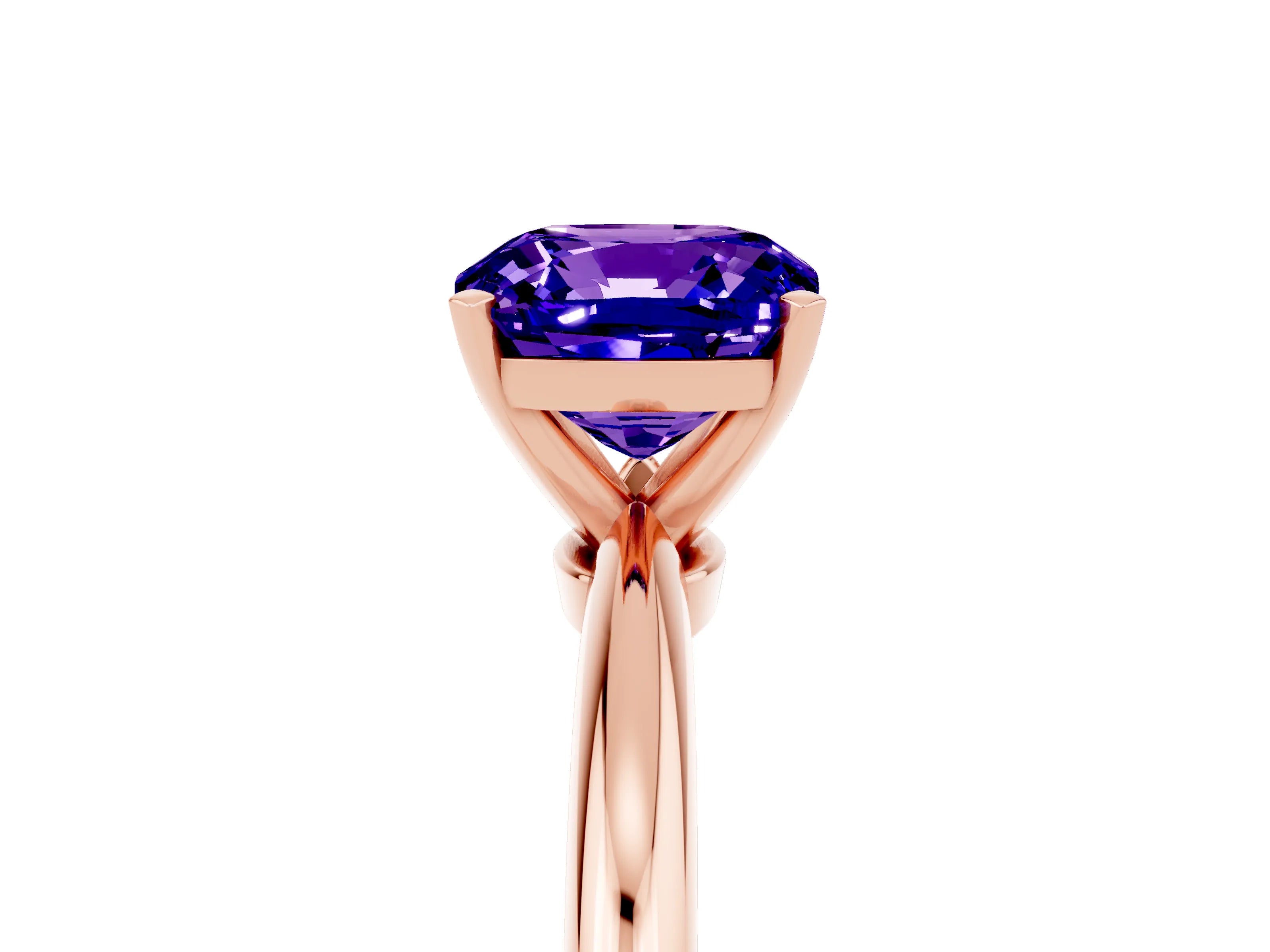 Rose gold Cushion Cut Tanzanite Solitaire Ring with Six-Prong Setting and Classic Band_5