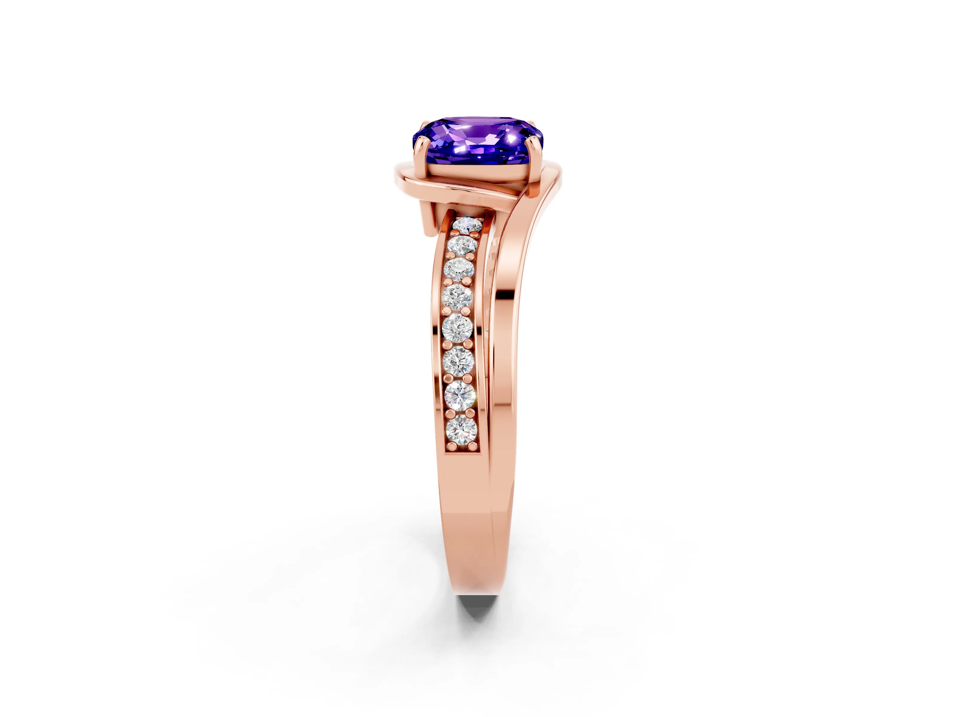 Rose gold Cushion Cut Tanzanite Solitaire Ring with Split Shank and Prong Setting_2