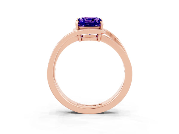 Rose gold Cushion Cut Tanzanite Solitaire Ring with Split Shank and Prong Setting
