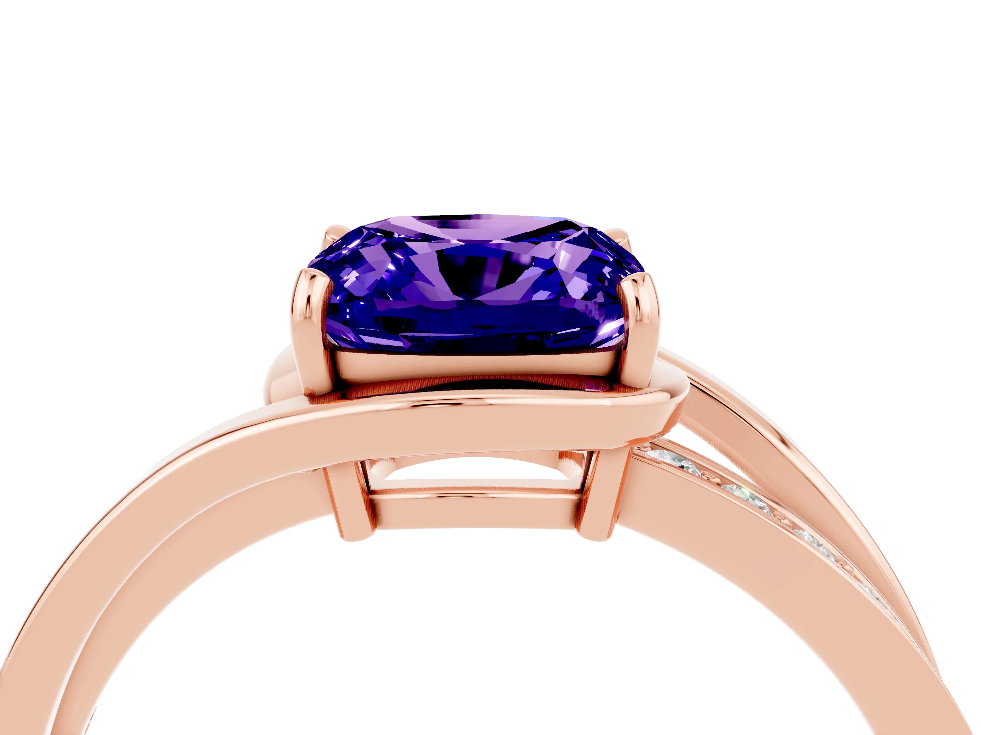 Rose gold Cushion Cut Tanzanite Solitaire Ring with Split Shank and Prong Setting_4
