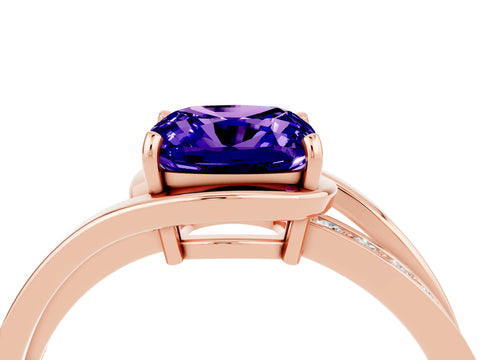 Rose gold Cushion Cut Tanzanite Solitaire Ring with Split Shank and Prong Setting_4