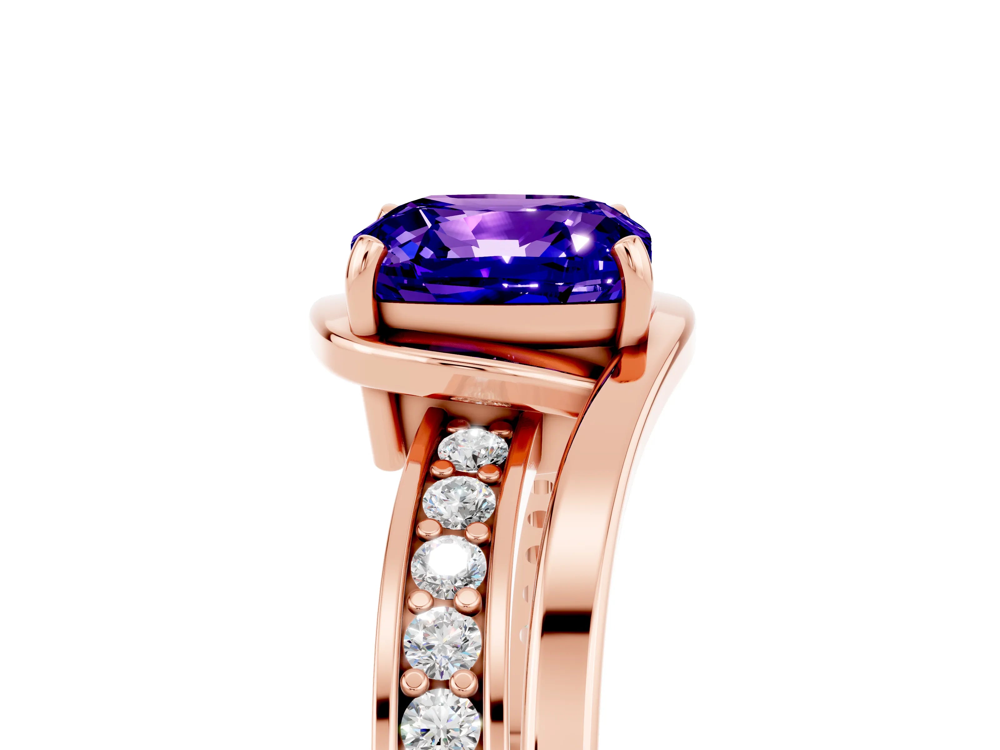 Rose gold Cushion Cut Tanzanite Solitaire Ring with Split Shank and Prong Setting_5