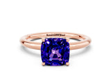 Rose gold Cushion Cut Tanzanite Solitaire Ring with Thin Band and Four-Prong Setting