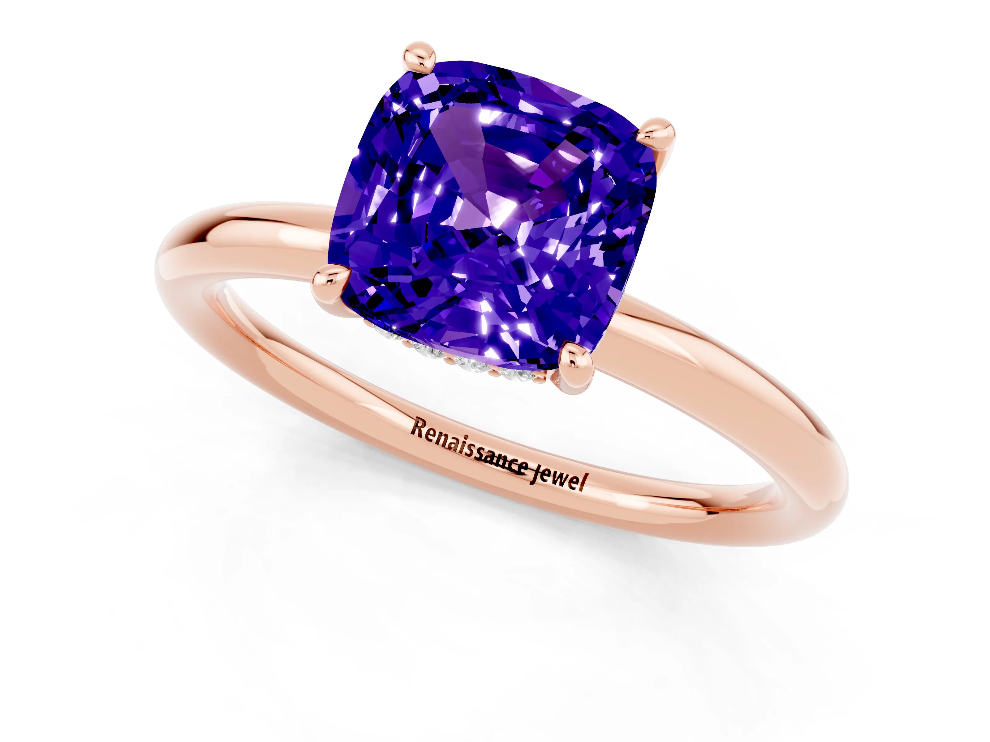Rose gold Cushion Cut Tanzanite Solitaire Ring with Thin Band and Four-Prong Setting_1