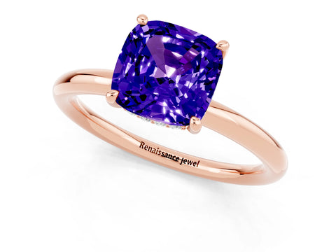 Rose gold Cushion Cut Tanzanite Solitaire Ring with Thin Band and Four-Prong Setting_1