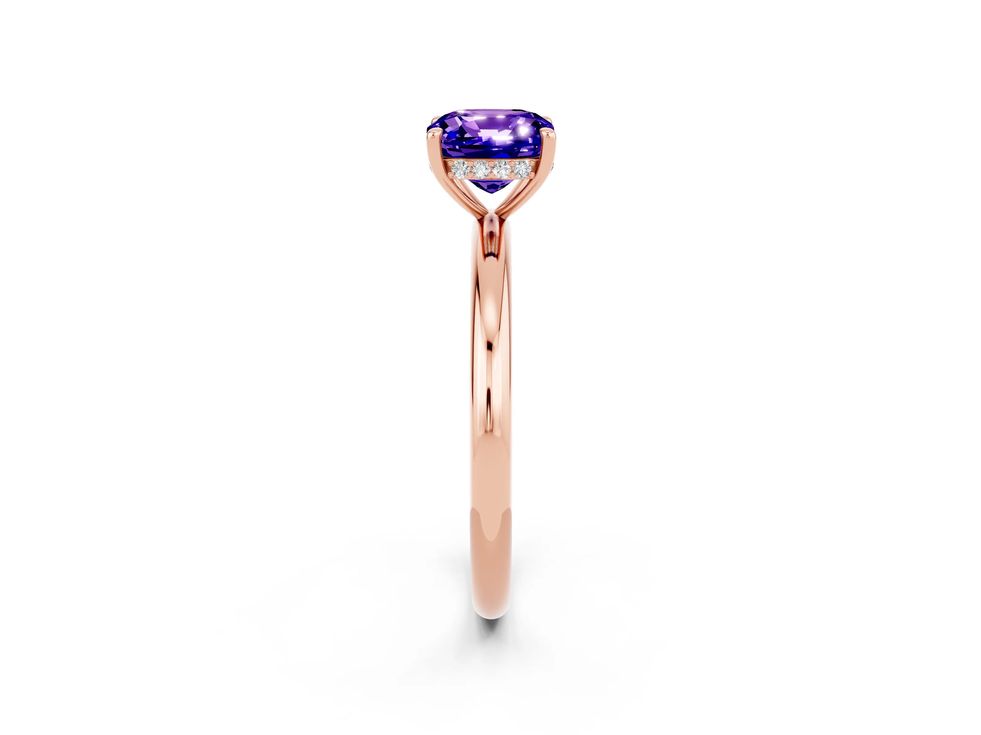 Rose gold Cushion Cut Tanzanite Solitaire Ring with Thin Band and Four-Prong Setting_2