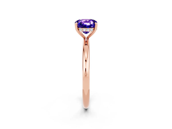 Rose gold Cushion Cut Tanzanite Solitaire Ring with Thin Band and Four-Prong Setting