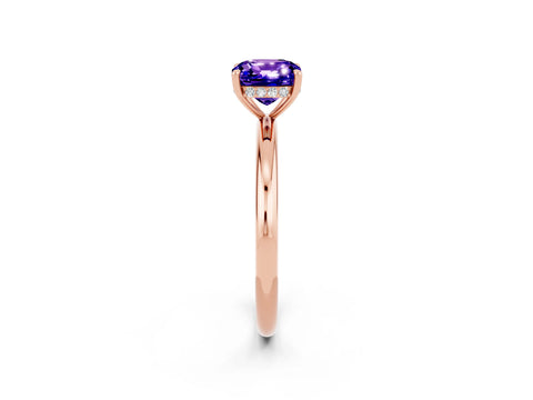 Rose gold Cushion Cut Tanzanite Solitaire Ring with Thin Band and Four-Prong Setting_2