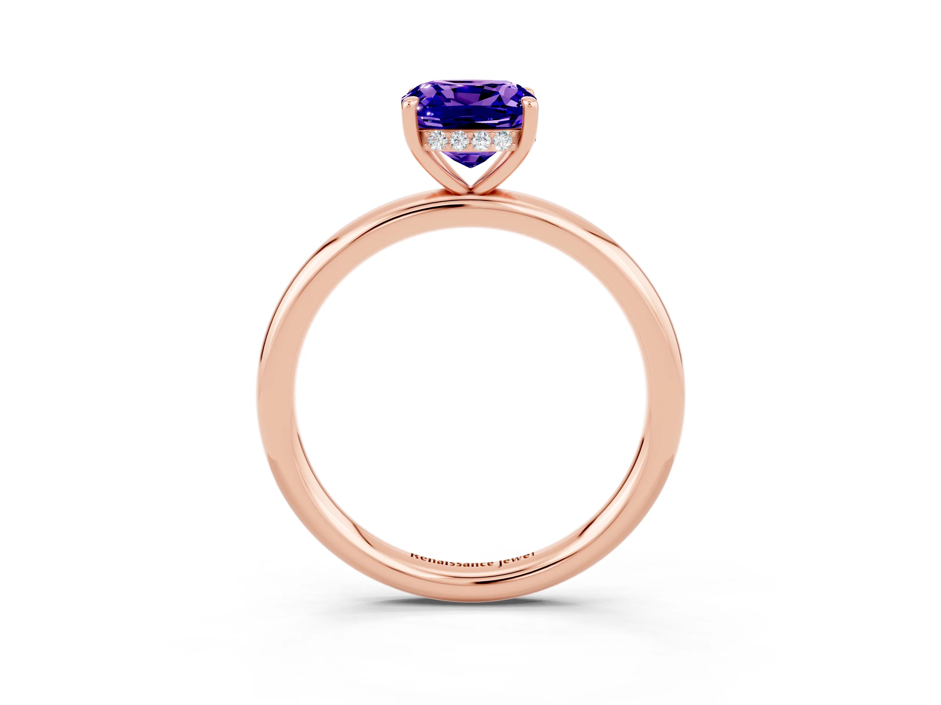 Rose gold Cushion Cut Tanzanite Solitaire Ring with Thin Band and Four-Prong Setting_3