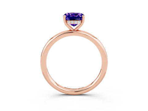 Rose gold Cushion Cut Tanzanite Solitaire Ring with Thin Band and Four-Prong Setting_3