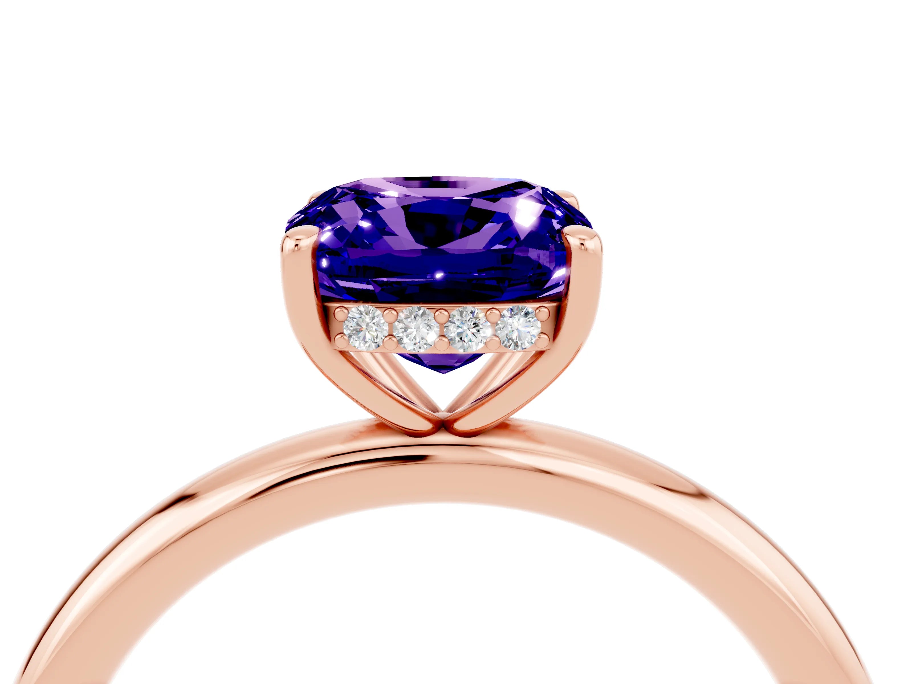 Rose gold Cushion Cut Tanzanite Solitaire Ring with Thin Band and Four-Prong Setting_4