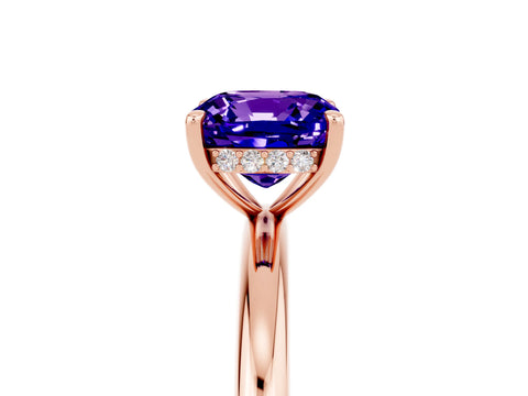 Rose gold Cushion Cut Tanzanite Solitaire Ring with Thin Band and Four-Prong Setting_5