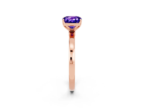 Rose gold Cushion Cut Tanzanite Solitaire Ring with Thin Band and Prong Setting