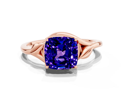 Rose gold Cushion Cut Tanzanite Solitaire Ring with Twist Band and Four-Prong Setting_24