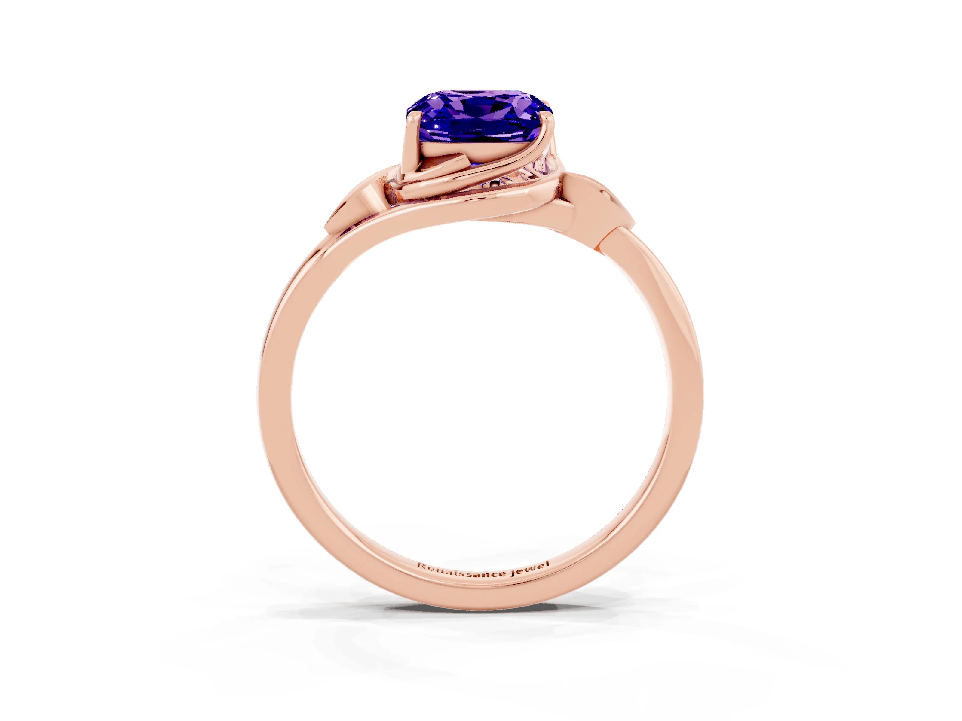 Rose gold Cushion Cut Tanzanite Solitaire Ring with Twist Band and Four-Prong Setting_27