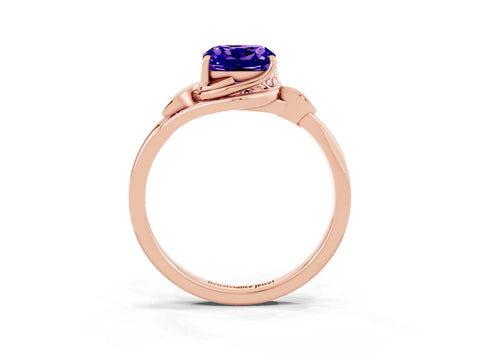 Rose gold Cushion Cut Tanzanite Solitaire Ring with Twist Band and Four-Prong Setting_27