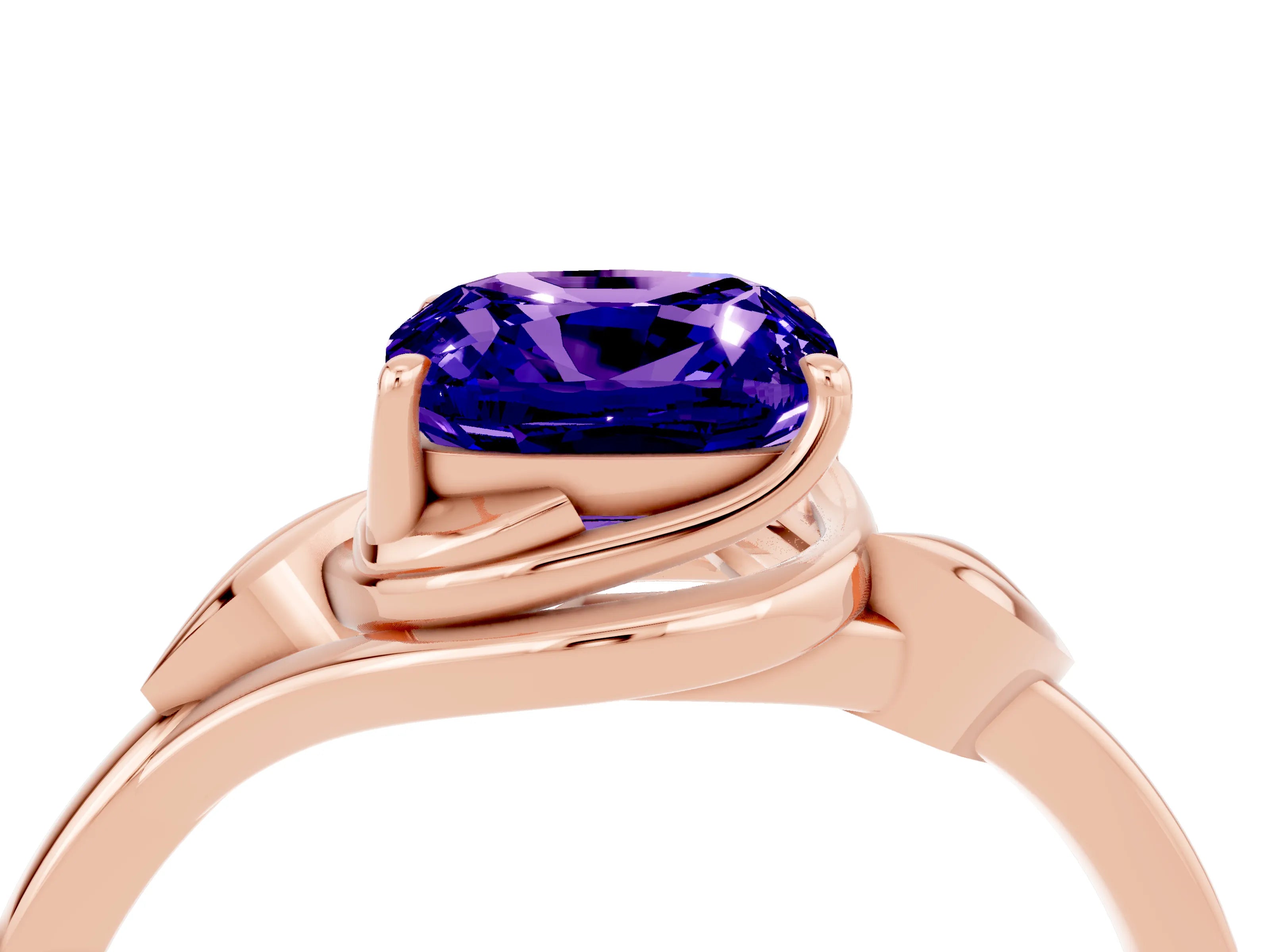 Rose gold Cushion Cut Tanzanite Solitaire Ring with Twist Band and Four-Prong Setting_28