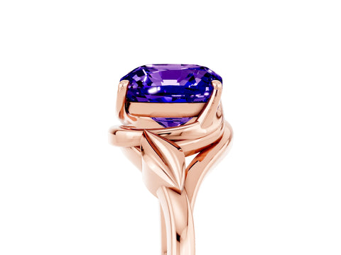 Rose gold Cushion Cut Tanzanite Solitaire Ring with Twist Band and Four-Prong Setting_29