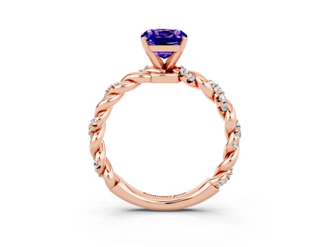 Rose gold Cushion Cut Tanzanite Solitaire Ring with Twisted Band and Pavé Accents_3