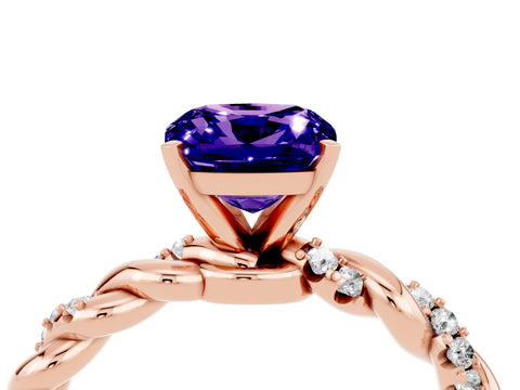 Rose gold Cushion Cut Tanzanite Solitaire Ring with Twisted Band and Pavé Accents_4