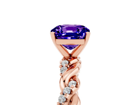 Rose gold Cushion Cut Tanzanite Solitaire Ring with Twisted Band and Pavé Accents_5