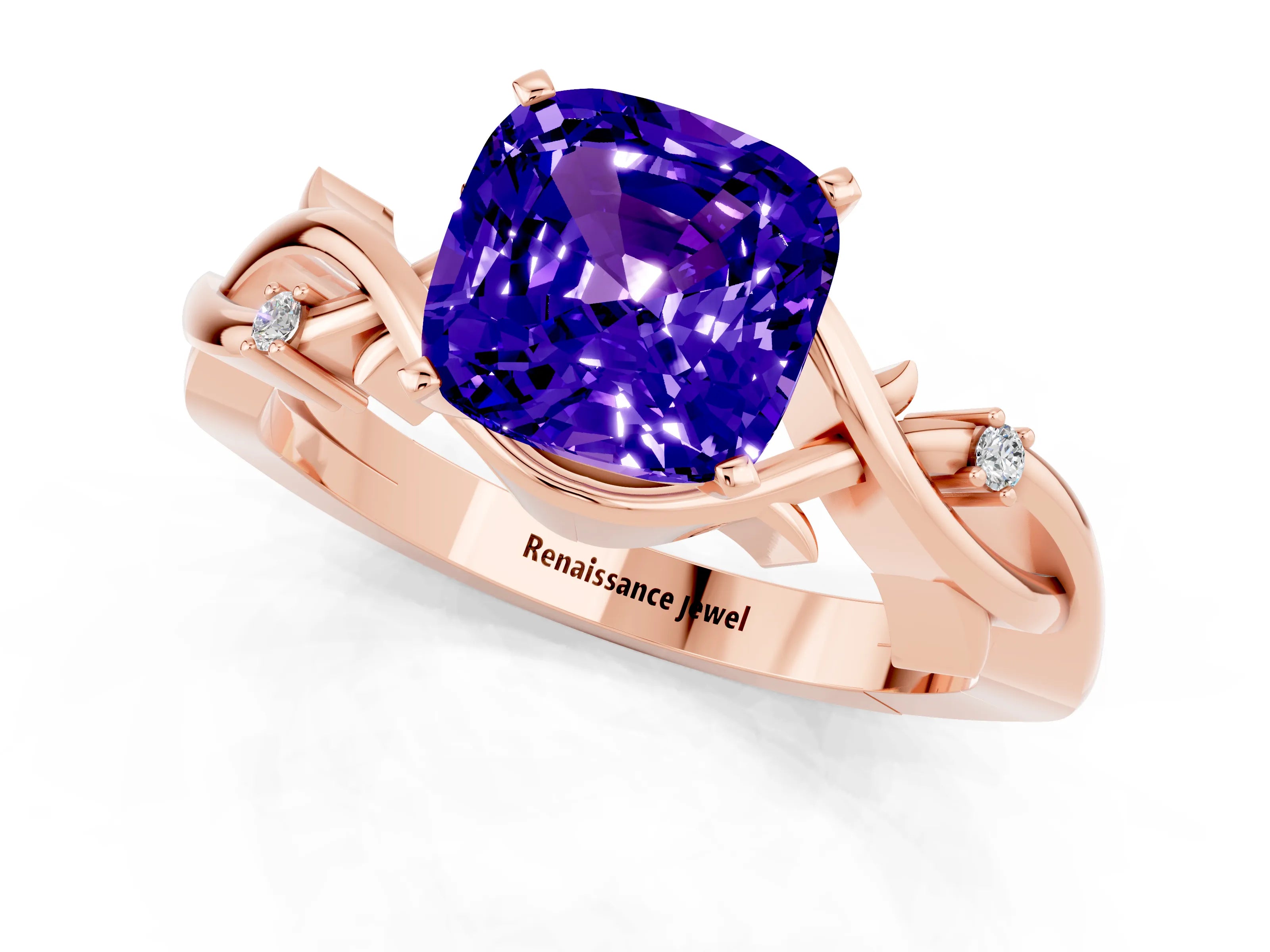Rose gold Cushion Cut Tanzanite Solitaire Ring with Twisted Band and Prong Setting_1