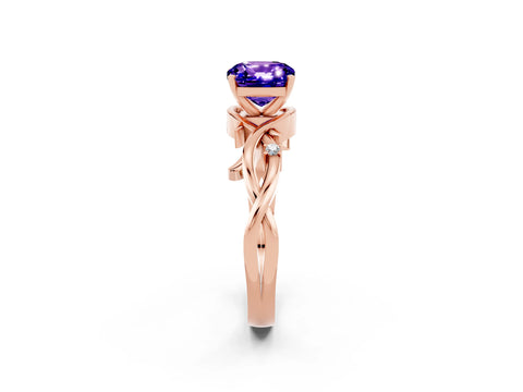 Rose gold Cushion Cut Tanzanite Solitaire Ring with Twisted Band and Prong Setting_2