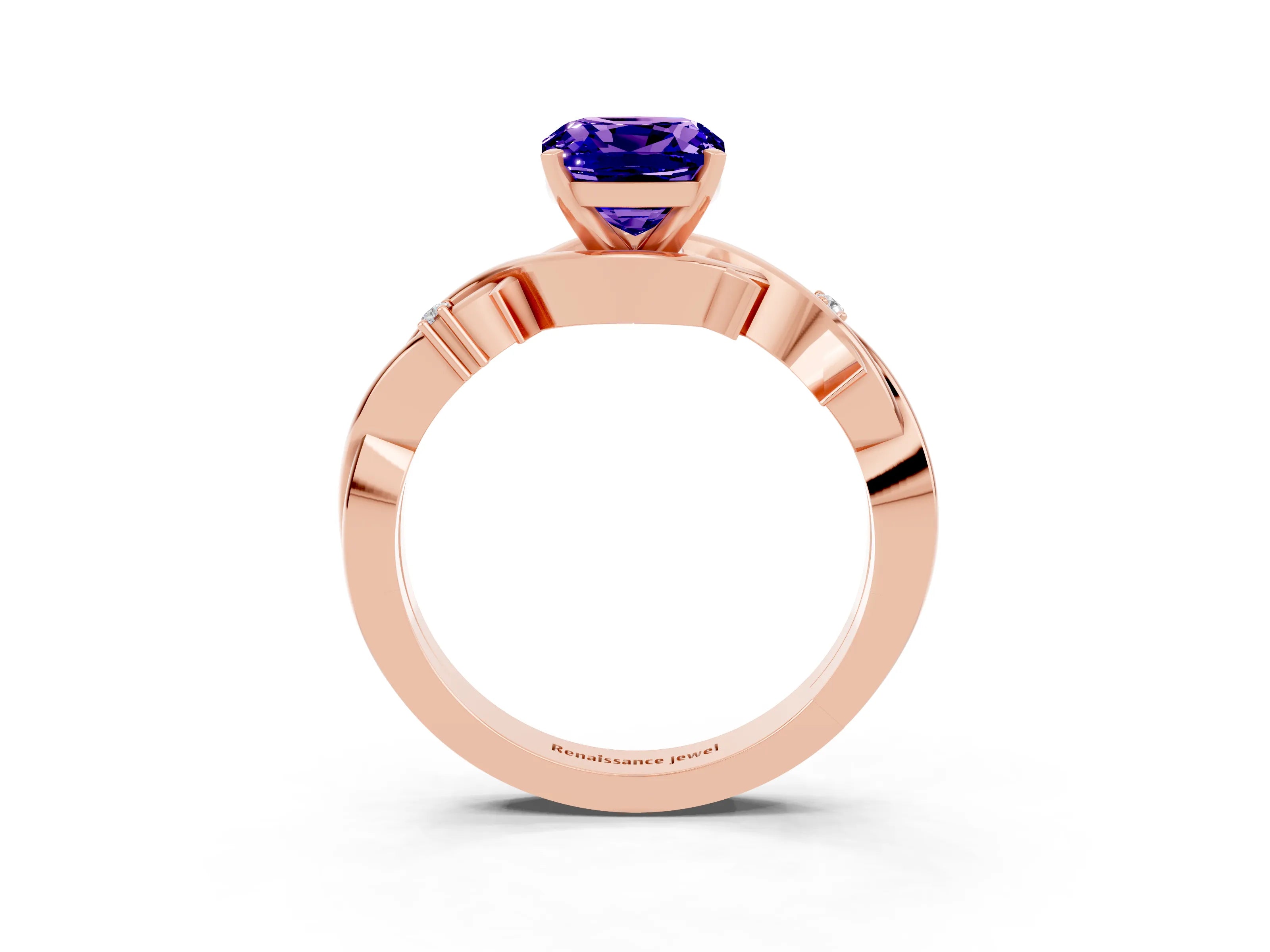 Rose gold Cushion Cut Tanzanite Solitaire Ring with Twisted Band and Prong Setting_3