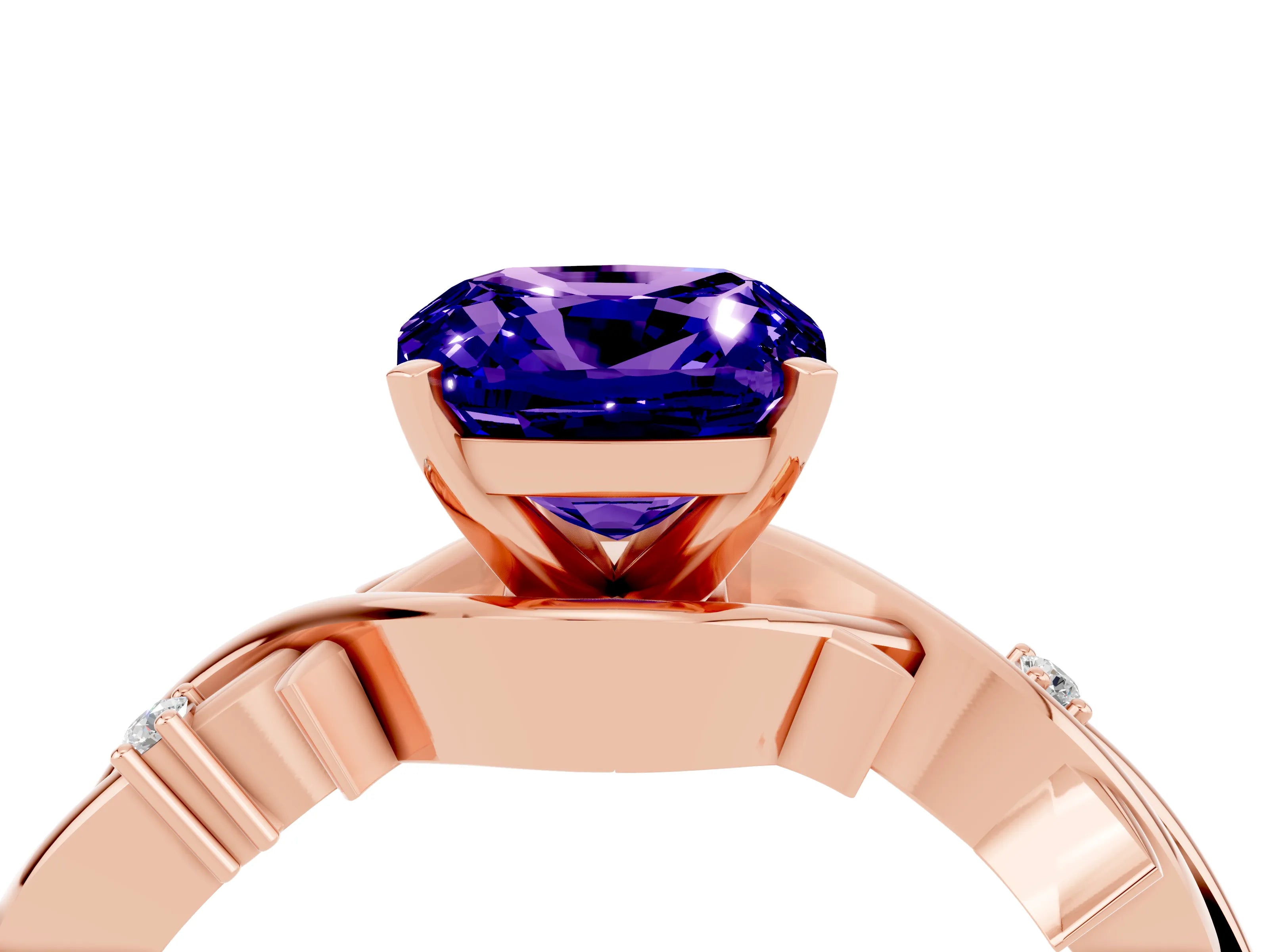 Rose gold Cushion Cut Tanzanite Solitaire Ring with Twisted Band and Prong Setting_4