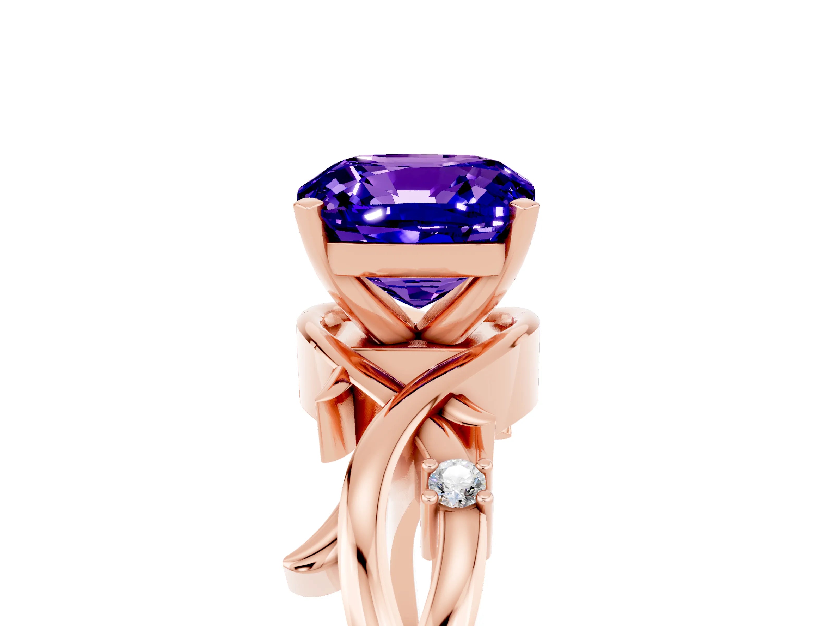 Rose gold Cushion Cut Tanzanite Solitaire Ring with Twisted Band and Prong Setting_5