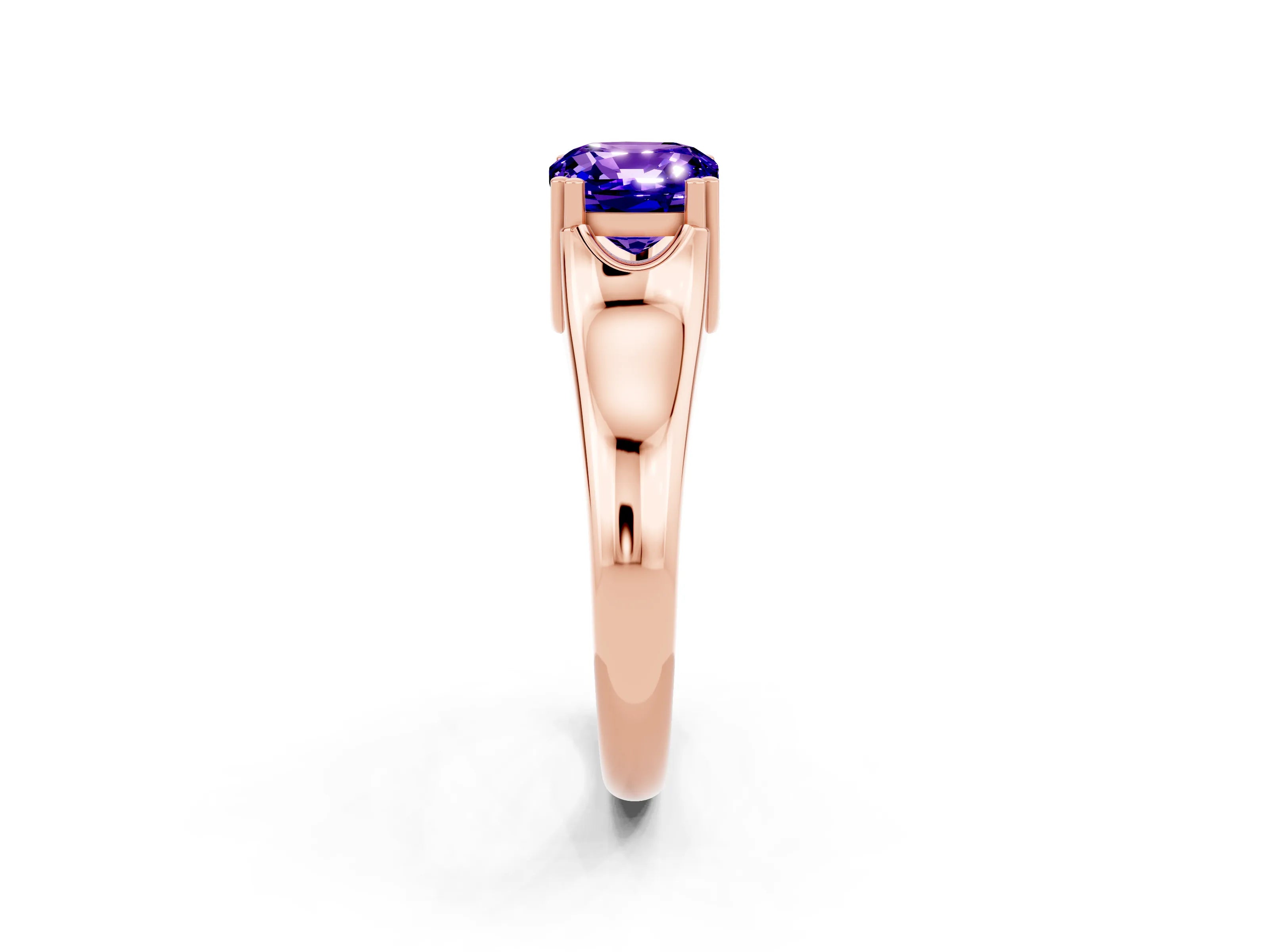Rose gold Cushion Cut Tanzanite Solitaire Ring with Wide Band and Prong Setting_2